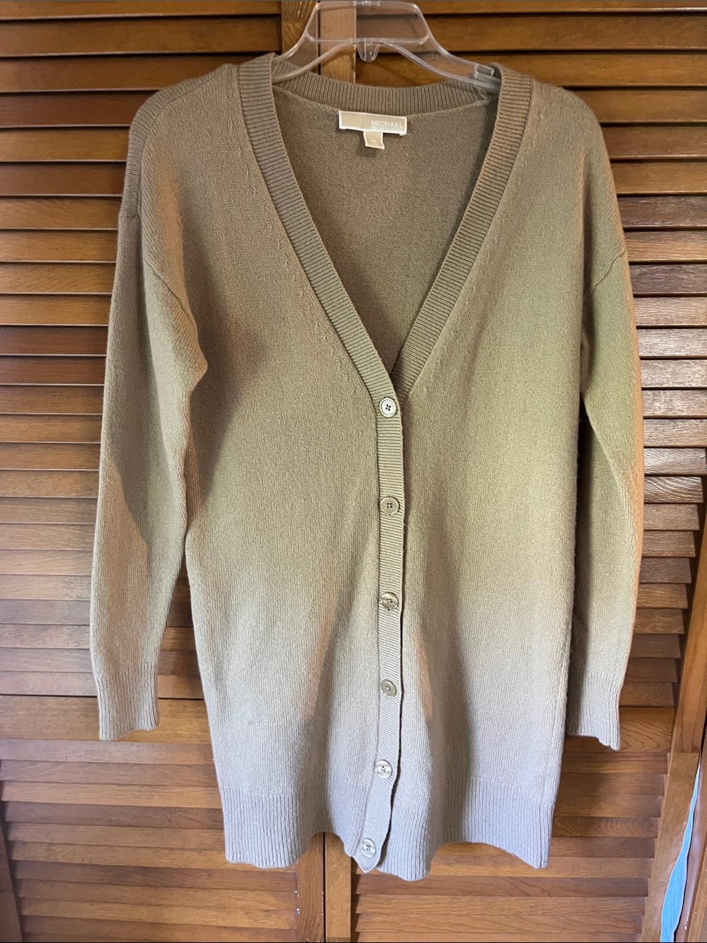 Michael Kors Long V-Neck Button Cardigan Sweater - Taupe Size XS